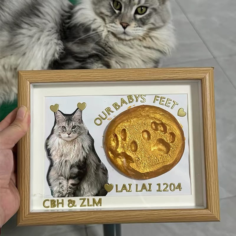 DIY Pet Paw Print Photo Frame Kit - Mess-Free Ink Pad Memorial Keepsake for Dogs & Cats